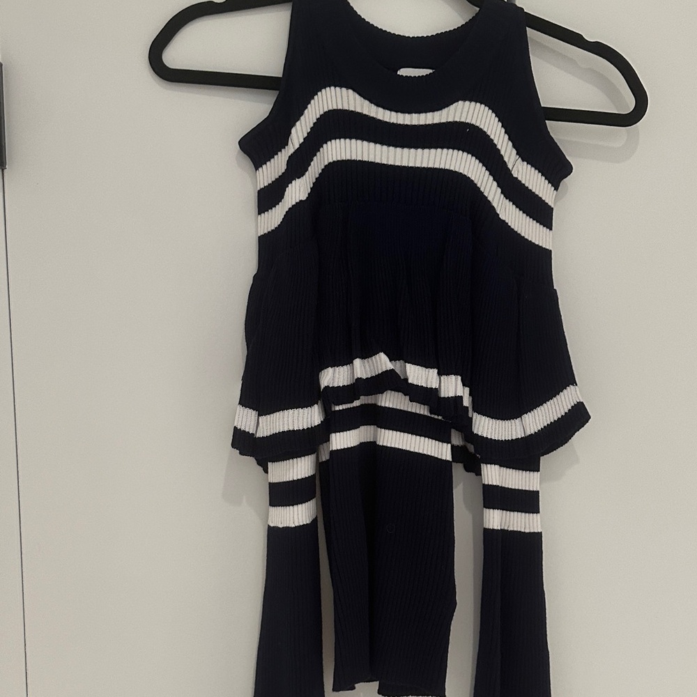 Navy  and White womens top cold shoulder